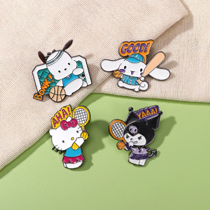 サンリオ-金属製の漫画のブローチ,学生の記念,かわいい,黒み - Badminton Icon のレビューと価格